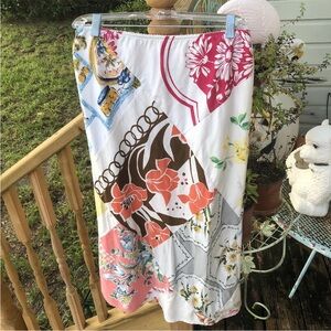 One of a Kind Rona Vintage Tablecloth Patchwork Maxi Skirt S Pink Red Blue Retro
